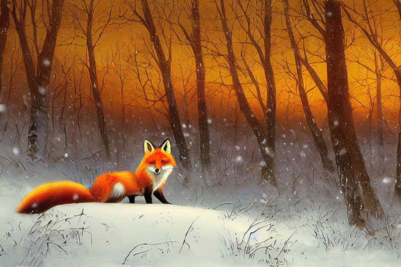 Fox On The Winter Forest Meadow